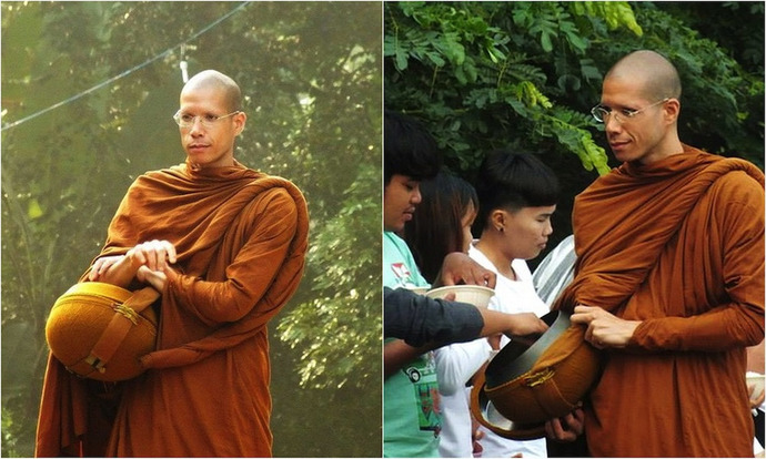 Nhà sư Ajahn Siripanno đi khất thực (Ảnh: tsemrinpoche)