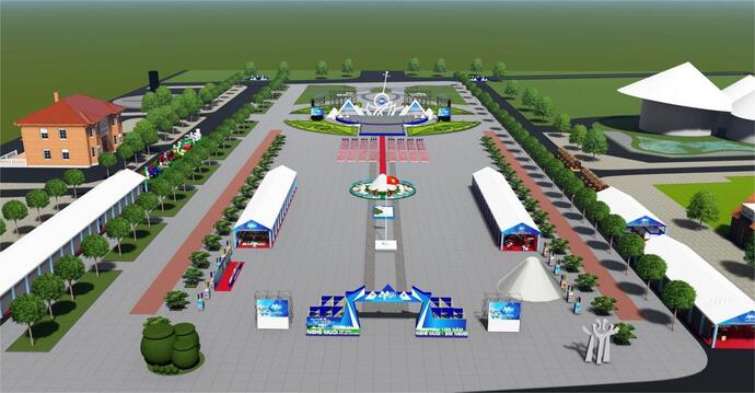 Không gian diễn ra sự kiện Festival nghề muối Việt Nam - Bạc Liêu năm 2025 tại Quảng trường Hùng Vương, TP. Bạc Liêu.