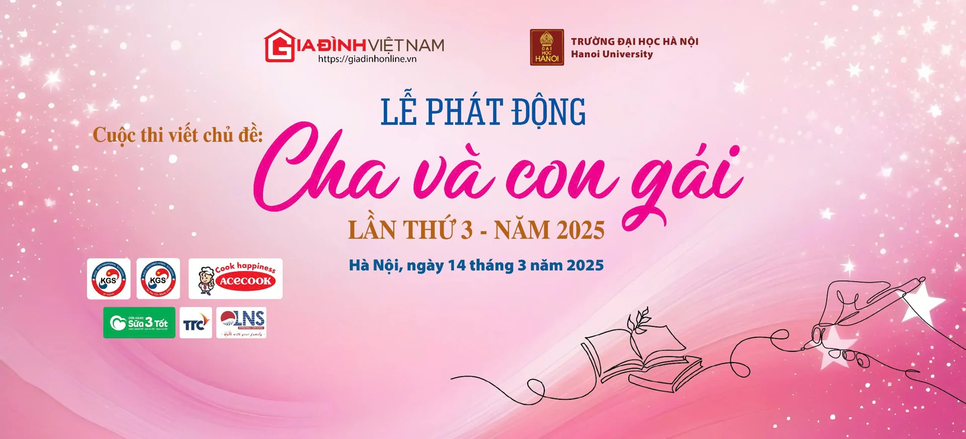 Sáng 14/3 tại Trường Đại học Hà Nội sẽ diễn ra Lễ phát động cuộc thi viết chủ đề 'Cha và con gái' lần thứ 3, năm 2025