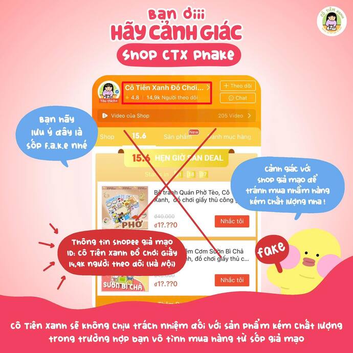 Cô Tiên Xanh thường xuyên đưa ra cảnh báo trên trang chủ để người mua tránh bị lừa.