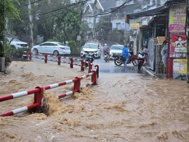 Mưa lớn gây ngập lụt trên địa bàn TP. Đà Lạt (cũ). Ảnh: L.V