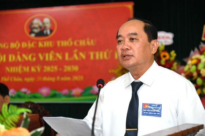 Đại tá Nguyễn Văn Ngành, Chỉ huy trưởng Bộ CHQS tỉnh An Giang phát biểu chỉ đạo đại hội