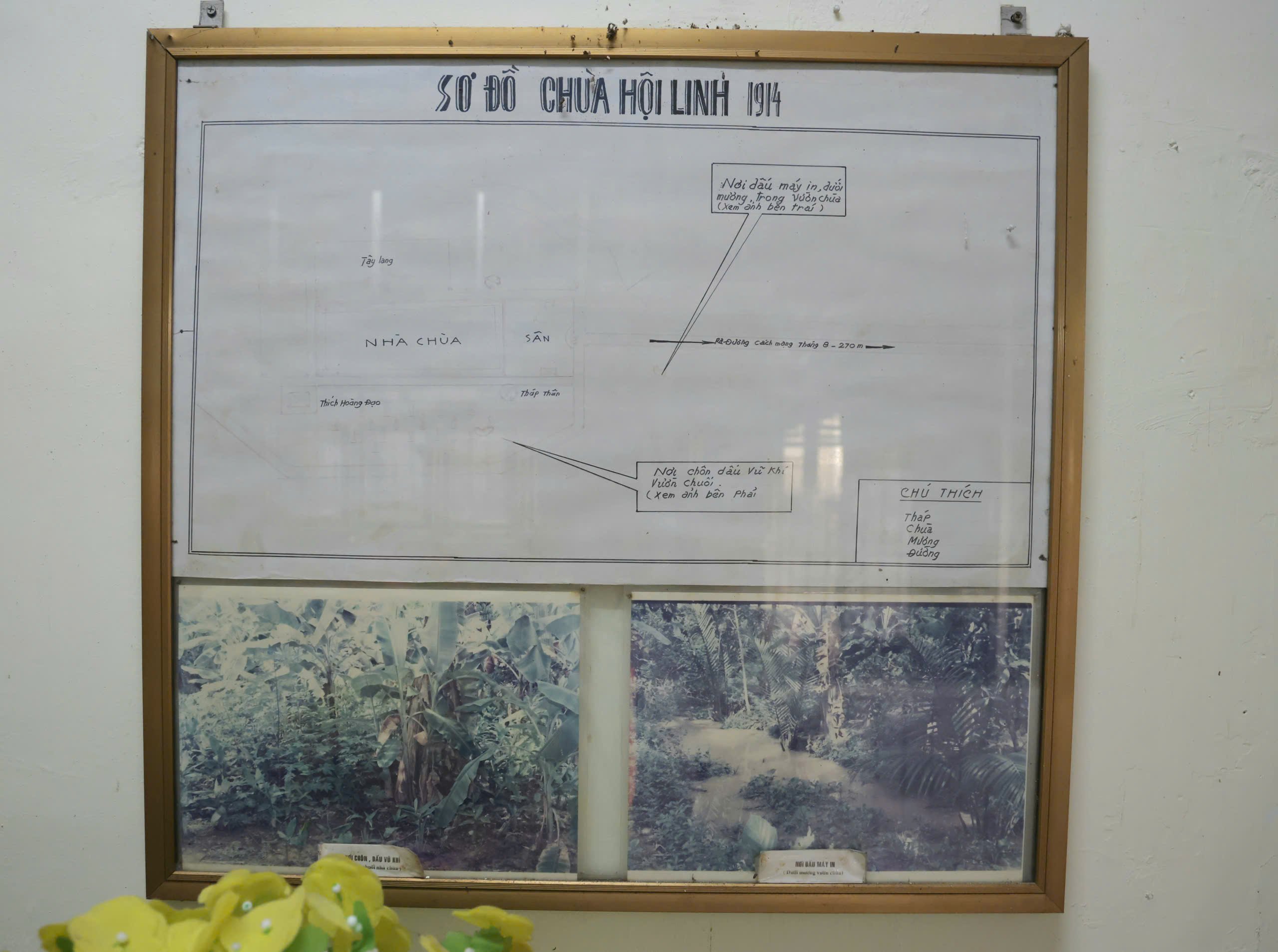 Sơ đồ nơi chôn dấu vũ khí, máy in trong chiến tranh tại Chùa Hội Linh.