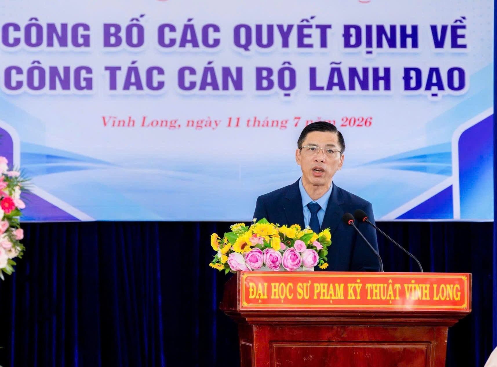 PGS.TS Nguyễn Thanh Tùng - Hiệu trưởng Trường Đại học Sư phạm Kỹ thuật Vĩnh Long phát biểu nhận nhiệm vụ.