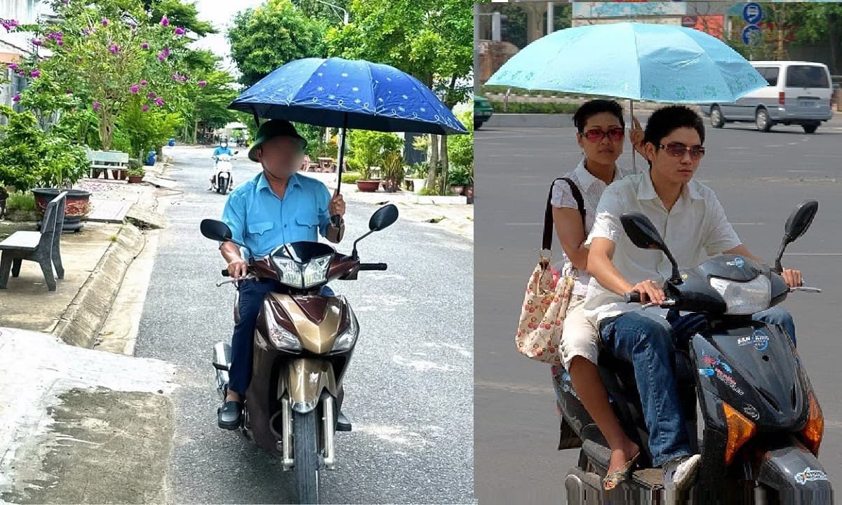 Cầm ô (dù) khi đi xe máy  0