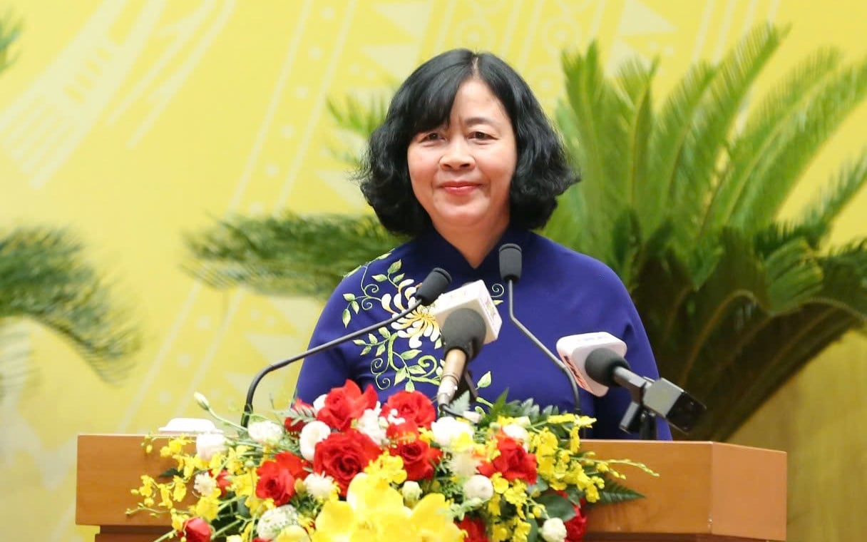 Bí thư Thành ủy Hà Nội Bùi Thị Minh Hoài phát biểu. Ảnh: Lê Hải