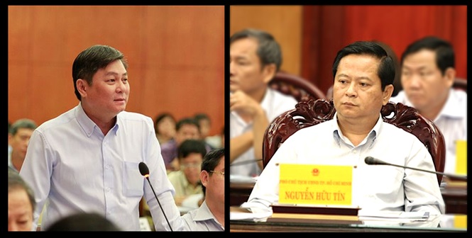 Ông Nguyễn Hữu Tín (phải) và Đào Anh Kiệt  khi đương chức. Ảnh: KHT.