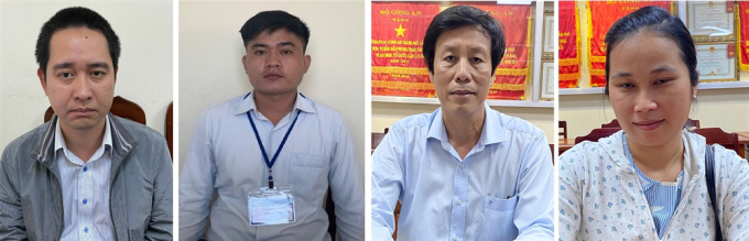 Các bị can (từ trái qua phải): Lê Huy Bình, Lê Thành Hưng, Cao Minh Chu, Hồ Phương Quỳnh. Ảnh: BCA.