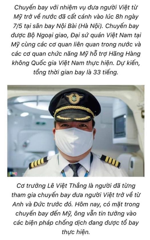 Hình ảnh anh Lê Việt Thắng trên báo chí sau chuyến bay 7/5/2020.