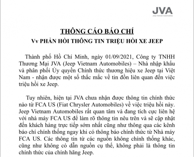 Thông tin của nhà phân phối thương hiệu Jeep tại Việt Nam.