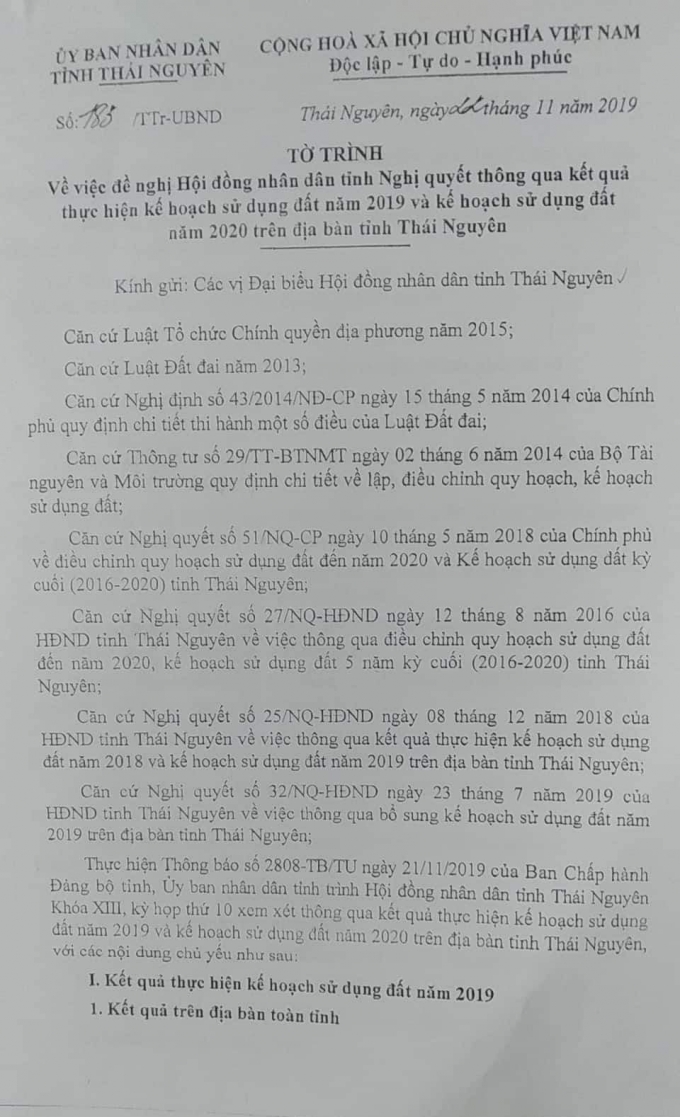 Ông Lê Kim Phúc đã biểu quyết thông qua kế hoạch sử dụng đất của tỉnh Thái Nguyên trong đó có huyện Đại Từ.