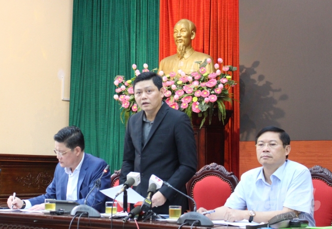 Ông Tạ Nam Chiến, Chủ tịch UBND quận Ba Đình phát biểu tại buổi giao ban báo chí do Thành ủy Hà Nội tổ chức vào chiều ngày 25/2. Ảnh: Mai Chiến.