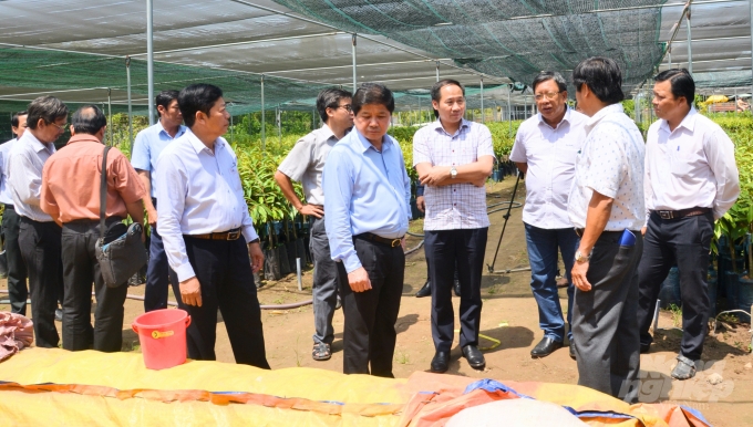 Đoàn công tác tham quan mô hình hồ nổi trên cạn tại hộ Đặng Văn Oanh.