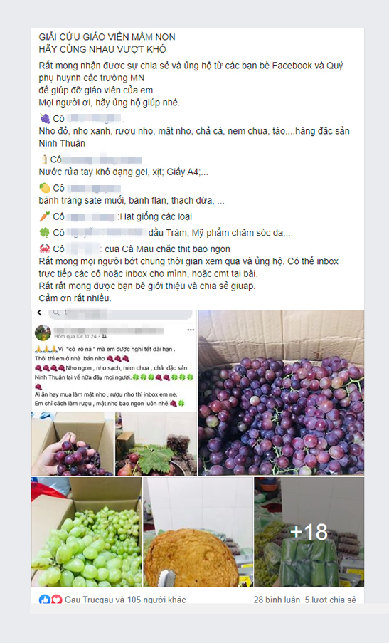 Các cô giáo trường mầm non tư thục Hương Nắng Hồng (quận Thủ Đức) bán hàng online trên facebook của mình. 