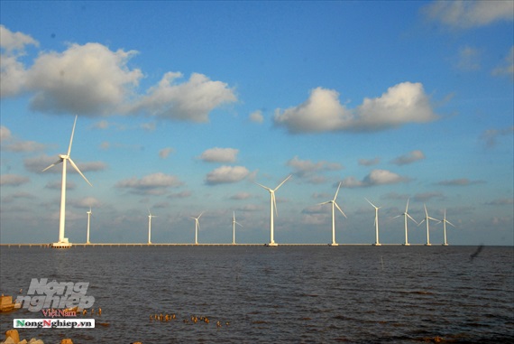 Nhà máy điện gió Bạc Liêu phát lên điện lưới quốc gia với sản lượng điện đạt 1 tỷ KWh. Ảnh: Lê Hoàng Vũ.