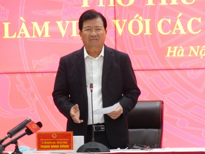 Phó Thủ tướng Trịnh Đình Dũng phát biểu kết luận cuộc họp. Ảnh: Lê Bền.