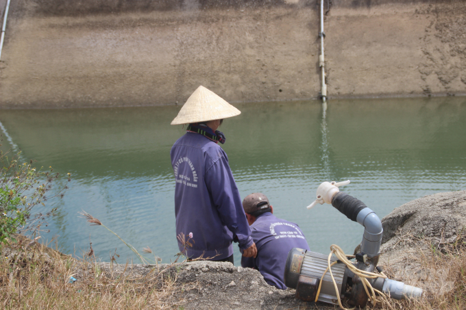 Nông dân xã Tây Thuận (huyện Tây Sơn, Bình Định) luôn chật vật tìm nước tưới cho cây lúa. Ảnh: Minh Hậu.