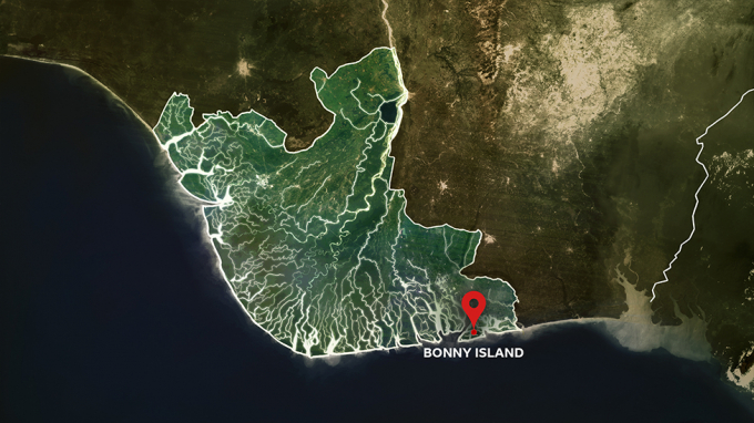 Khu vực đảo Bonny, Nigeria, nơi xảy ra vụ hải tặc tấn công tàu Apecus. Ảnh: BBC.