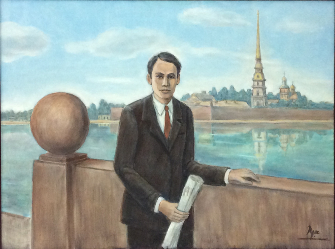 Bức tranh 'Nguyễn Ái Quốc ở Liên Xô' do Trần Quân Ngọc vẽ. Ảnh: NVCC.
