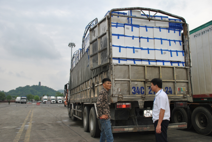 Một xe chở mặt hàng quả vải tươi chuẩn bị xuất khẩu sang Trung Quốc. Ảnh: H.Đ.
