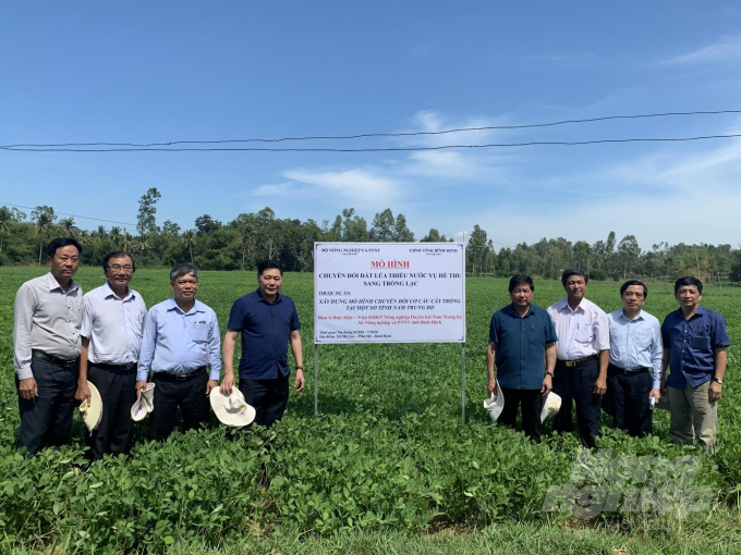 Thứ trưởng Lê Quốc Doanh thăm các mô hình trong dự án chuyển đổi cơ cấu cây trồng trên đất lúa thiếu nước tại Bình Định. Ảnh: Vũ Đình Thung.