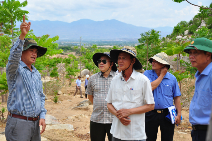 Thứ trưởng Hà Công Tuấn và đoàn công tác đi kiểm tra thực tế tại núi Quán Thẻ, Ninh Thuận. Ảnh: Minh Hậu.