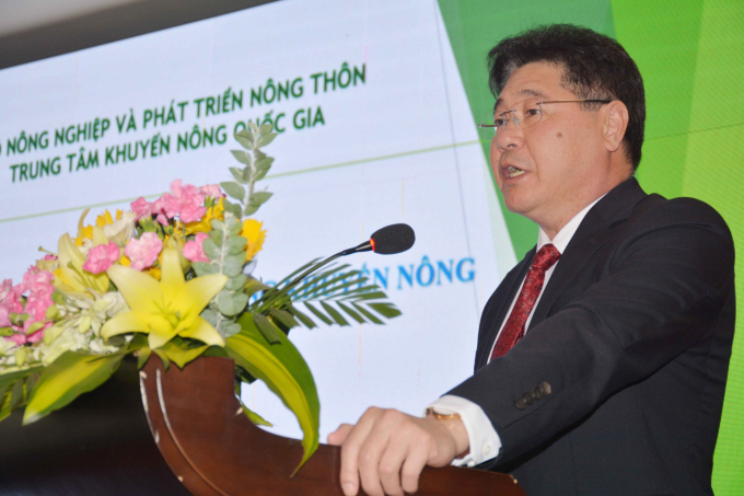 Ông Lê Quốc Thanh, Giám đốc Trung tâm Khuyến nông Quốc gia phát biểu tại Hội thảo.Ảnh: MT.