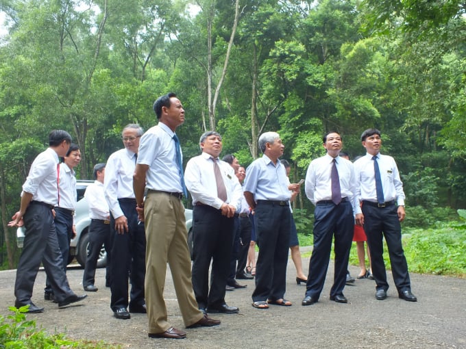 Lãnh đạo Bộ NN-PTNT kiểm tra vườn thực vật lưu trữ các giống cây lâm nghiệp tại Trường Đại học Lâm nghiệp. Ảnh: Lê Bền.