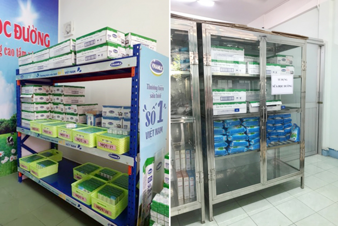 Công tác bảo quản các sản phẩm sữa học đường tại trường học. Ảnh: BQL ATTP TP.HCM.