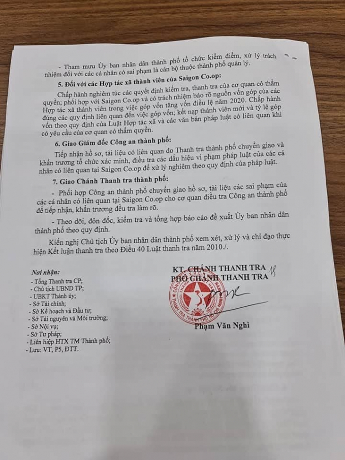 Thanh tra TP kiến nghị chuyển hồ sơ sang cơ quan điều tra làm rõ. Ảnh: Chụp lại tài liệu.