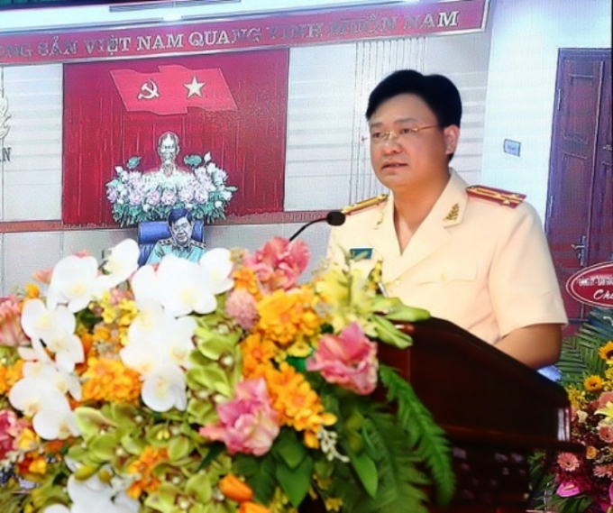 Thượng tá Nguyễn Thanh Tuấn phát biểu tại buổi lễ. Ảnh: T.H.