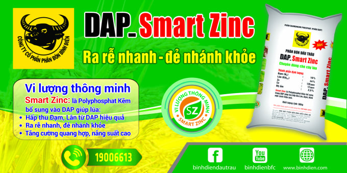 Phân Đầu Trâu DAP - Smart Zinc (Kẽm thông minh) của Phân bón Bình Điền. Ảnh: Phan Nam.