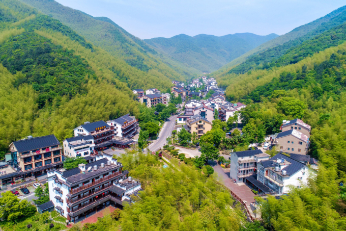 Làng du lịch sinh thái Shuikou của tỉnh Chiết Giang nhìn từ trên cao. Ảnh: GlobalNews