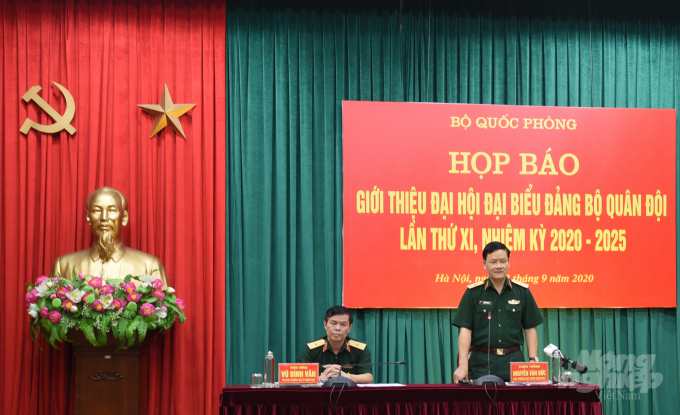 Bộ Quốc phòng tổ chức họp báo giới thiệu Đại hội đại biểu Đảng bộ Quân đội lần thứ XI vào chiều 22/9. Ảnh: Tùng Đinh.
