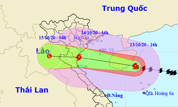 Dự báo đường di chuyển của bão số 7. Ảnh: TTKTTVQG.