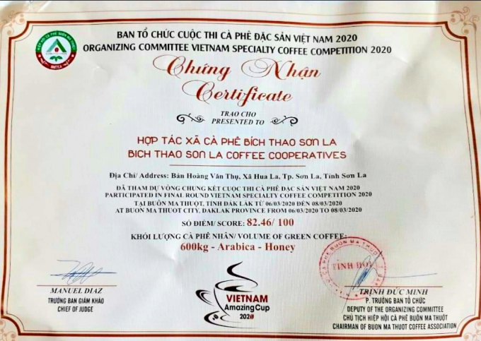 Sản phẩm đứng trong top 10 tại cuộc thi cà phê đặc sản Việt Nam năm 2020