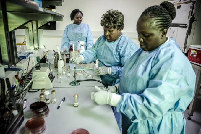 Nhóm nghiên cứu thí điểm đối phó vi khuẩn AMR tại Hiệp hội những người chăn nuôi gà đẻ ở hạt Kiambu, thủ đô Nairobi, Kenya. Ảnh: FAO