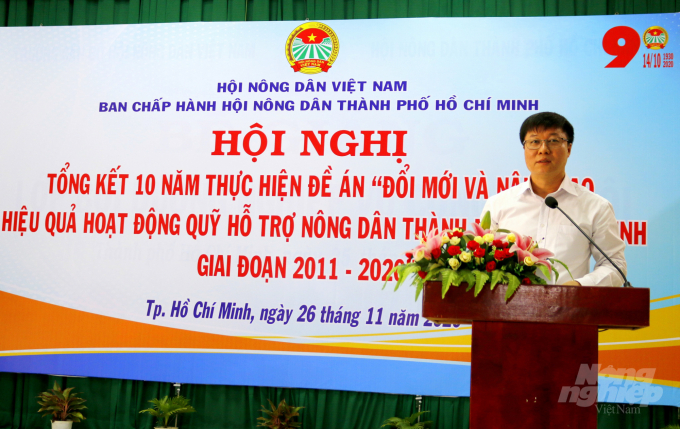 Ông Nguyễn Xuân Thắng, Ủy viên Ban Thường vụ, Trưởng Ban Điều hành Quỹ hỗ trợ nông dân Việt Nam phát biểu chỉ đạo tại Hội nghị.