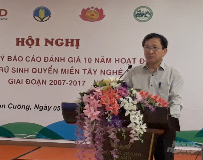 Tại Hội nghị đánh giá 10 năm hoạt động, nguyên PCT UBND tỉnh Đinh Viết Hồng ghi nhận những kết quả đáng ngợi khen của Khu dự trữ sinh quyển miền Tây Nghệ An. Ảnh: VK.