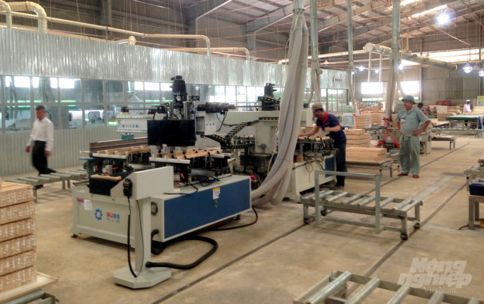 Công ty CP Công nghệ gỗ Tiến Đạt ở Bình Định đầu tư mạnh dây chuyền sản xuất hiện đại để đáp ứng yêu cầu các thị trường khó tính. Ảnh: Vũ Đình Thung.