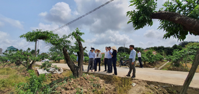 Đoàn công tác đi kiểm tra xây dựng nông thôn mới tại xã Đặng Cương. Ảnh: Đinh Mười.