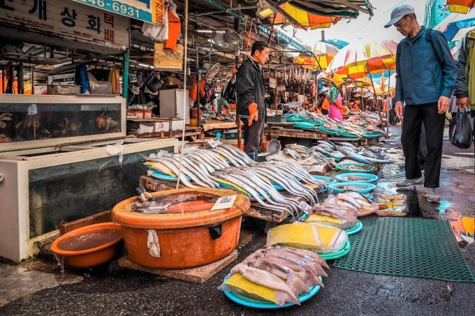 Một góc chợ Jagalchi, gần cảng cá hiện đại Busan lớn nhất Hàn Quốc.