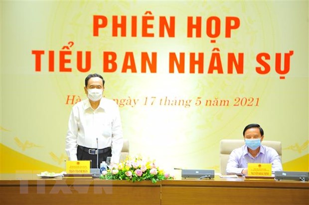 Phó Chủ tịch Thường trực Quốc hội Trần Thanh Mẫn phát biểu tại phiên họp Tiểu ban Nhân sự, Hội đồng Bầu cử Quốc gia. Ảnh: TTXVN.