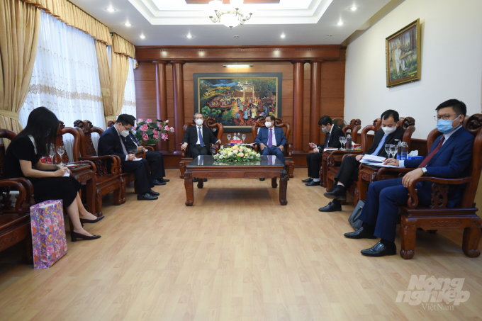 The two sides discuss about agricultural cooperation in the coming time. Photo: Tung Dinh.