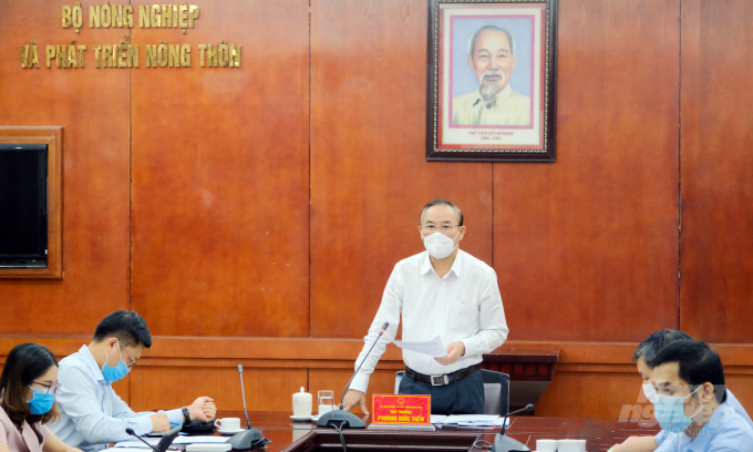 Deputy Minister Phung Duc Tien chaired the meeting at the MARD headquarters’ bridgepoint. Photo: Duc Minh.