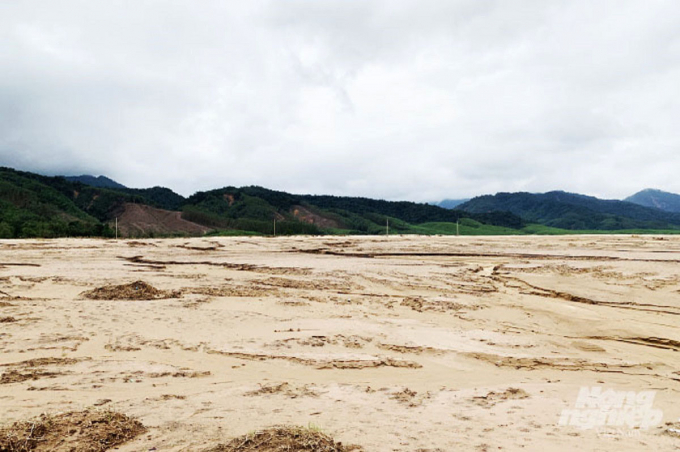 Ruộng đất ở xã Triệu Nguyên (huyện Đakrông, Quảng Trị) bị bồi lấp hồi cuối năm 2020 do mưa lũ. Ảnh: TL.
