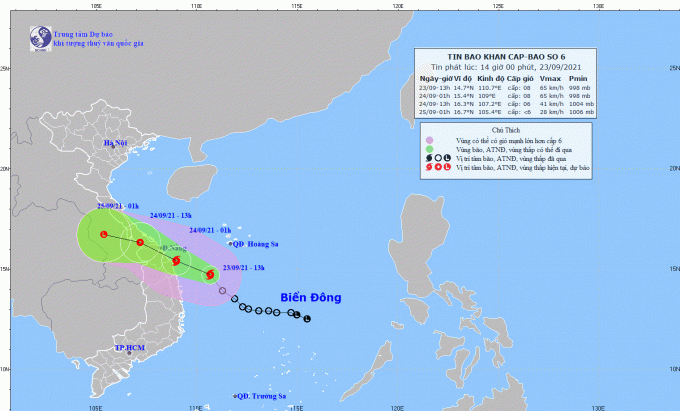Bão số 6 sẽ đổ bộ vào nước ta tại khu vực từ Thừa Thiên Huế đến Quảng Ngãi