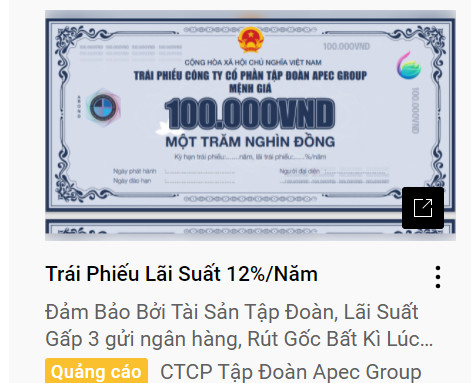 Quảng cáo về trái phiếu của của Công ty cổ phần tập đoàn Apec Group