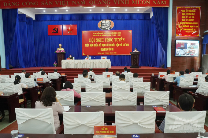 Chủ tịch nước tại Hội nghị trực tuyến tiếp xúc giữa đại biểu Quốc hội với cử tri huyện Củ Chi sáng 11/10. Ảnh: Nguyên Phú.