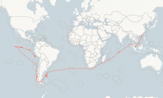 Hành trình di chuyển của đội tàu Trung Quốc tới Nam Mỹ.